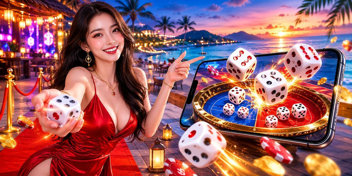 Hình minh họa xúc xắc tài xỉu bên bãi biển Phú Quốc – biểu tượng cược thể thao online